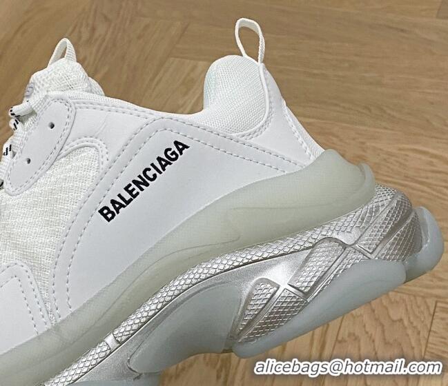 Good Quality Balenciaga Triple S Clear Sole Trainers Sneakers in Leather and Mesh White /Silver 223012