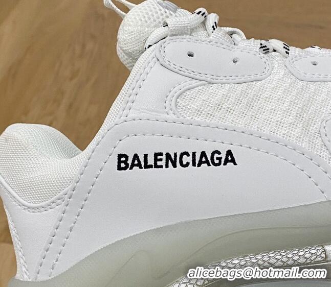 Good Quality Balenciaga Triple S Clear Sole Trainers Sneakers in Leather and Mesh White /Silver 223012