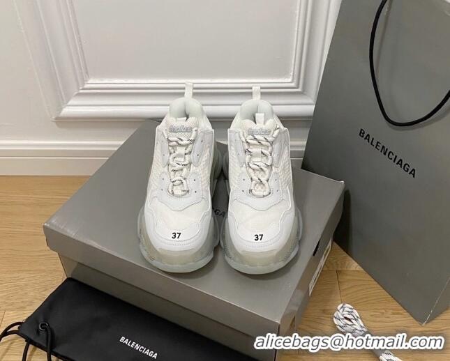 Good Quality Balenciaga Triple S Clear Sole Trainers Sneakers in Leather and Mesh White /Silver 223012