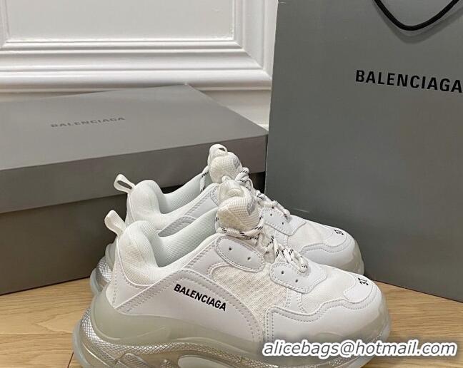 Good Quality Balenciaga Triple S Clear Sole Trainers Sneakers in Leather and Mesh White /Silver 223012