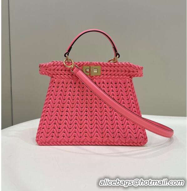 New Style Fendi Peekaboo ISeeU Small Bag in Interlaced Leather 80138M Pink 2024 Top