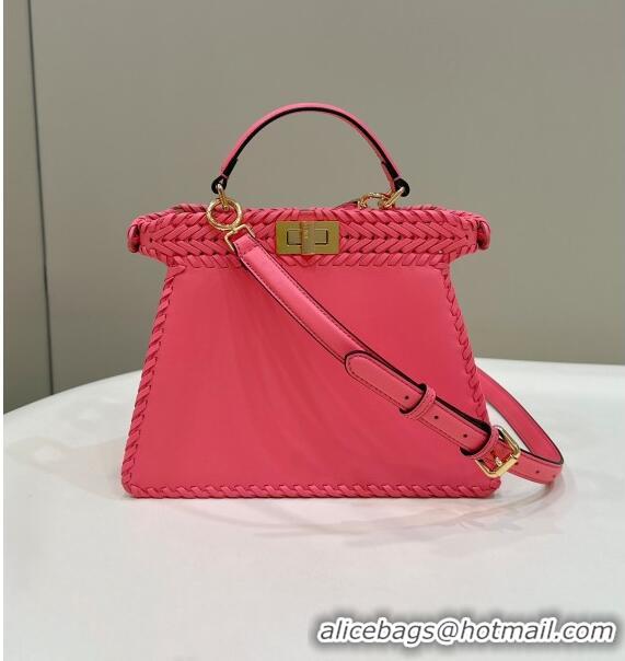 New Style Fendi Peekaboo ISeeU Small Bag in Interlaced Leather 80138M Pink 2024 Top