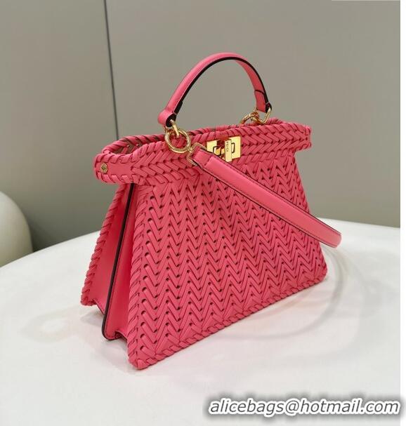 New Style Fendi Peekaboo ISeeU Small Bag in Interlaced Leather 80138M Pink 2024 Top