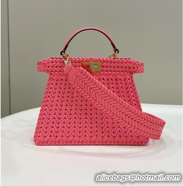 New Style Fendi Peekaboo ISeeU Small Bag in Interlaced Leather 80138M Pink 2024 Top