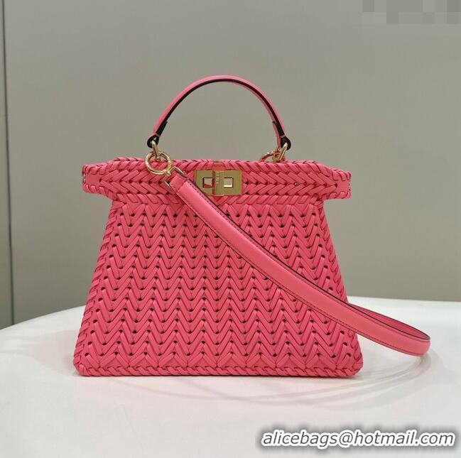 New Style Fendi Peekaboo ISeeU Small Bag in Interlaced Leather 80138M Pink 2024 Top