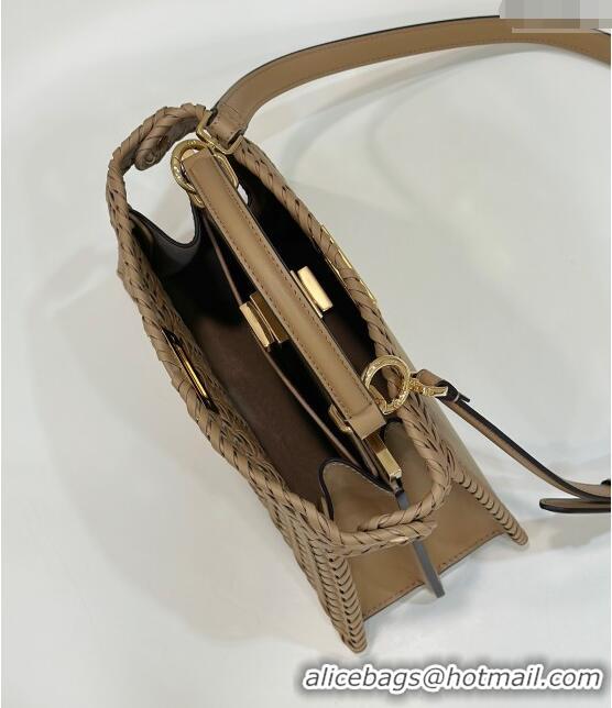 Well Crafted Fendi Peekaboo ISeeU Small Bag in Interlaced Leather 80138M Camel 2024 Top