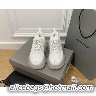 Luxurious Balenciaga Triple S Clear Sole Trainers Sneakers in Leather and Mesh All White 0223013