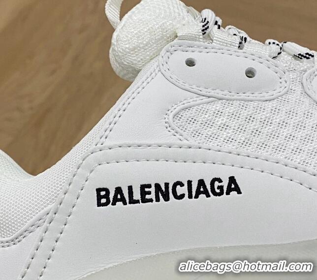 Luxurious Balenciaga Triple S Clear Sole Trainers Sneakers in Leather and Mesh All White 0223013