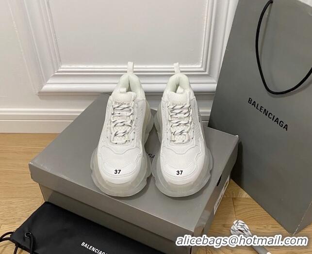 Luxurious Balenciaga Triple S Clear Sole Trainers Sneakers in Leather and Mesh All White 0223013