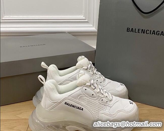 Luxurious Balenciaga Triple S Clear Sole Trainers Sneakers in Leather and Mesh All White 0223013