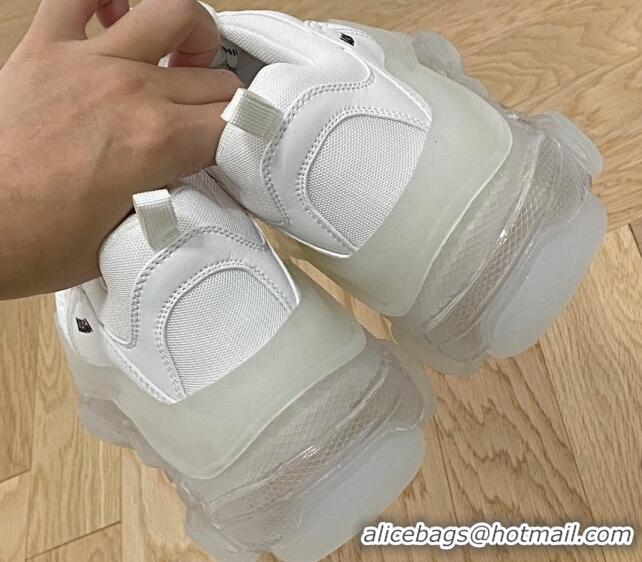 Luxurious Balenciaga Triple S Clear Sole Trainers Sneakers in Leather and Mesh All White 0223013