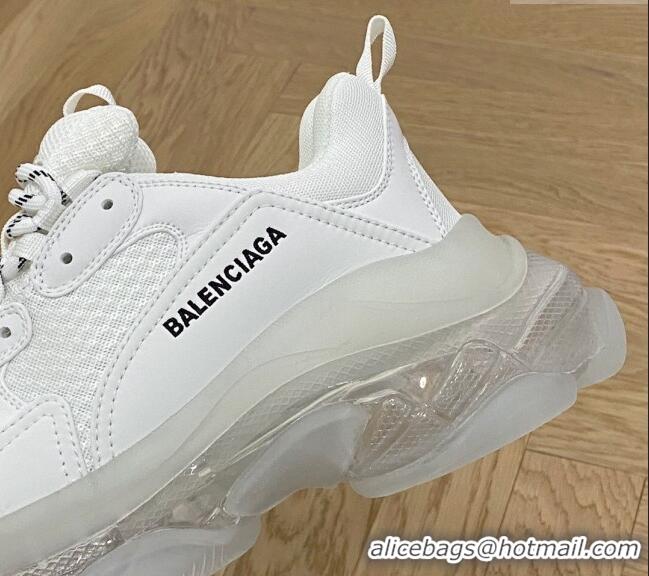 Luxurious Balenciaga Triple S Clear Sole Trainers Sneakers in Leather and Mesh All White 0223013