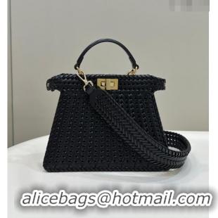 Top Quality Fendi Peekaboo ISeeU Small Bag in Interlaced Leather 80138M Black 2024 Top