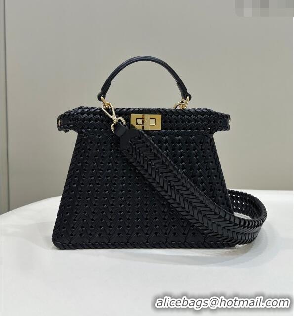 Top Quality Fendi Peekaboo ISeeU Small Bag in Interlaced Leather 80138M Black 2024 Top