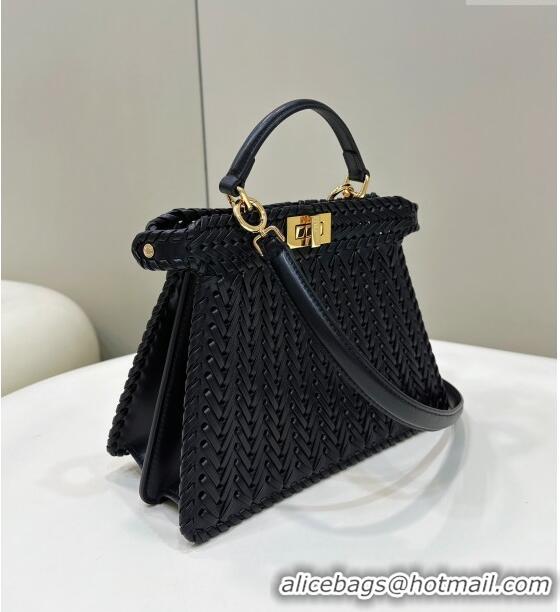 Top Quality Fendi Peekaboo ISeeU Small Bag in Interlaced Leather 80138M Black 2024 Top