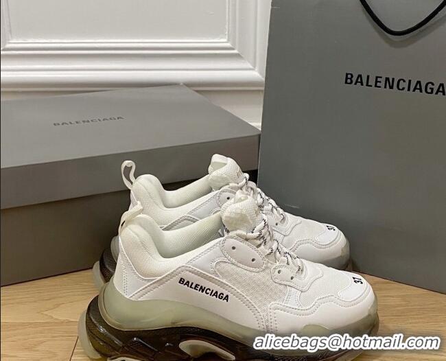 Purchase Balenciaga Triple S Clear Sole Trainers Sneakers in Leather and Mesh White/Black 223014