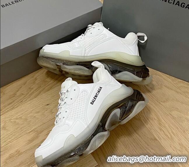 Purchase Balenciaga Triple S Clear Sole Trainers Sneakers in Leather and Mesh White/Black 223014