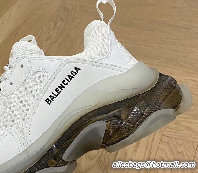 Purchase Balenciaga Triple S Clear Sole Trainers Sneakers in Leather and Mesh White/Black 223014