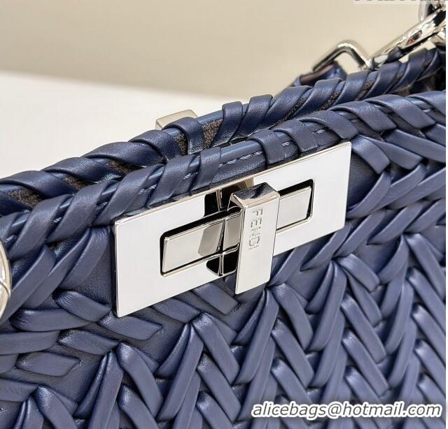 Grade Quality Fendi Peekaboo ISeeU Medium Bag in Interlaced Leather 80138L Blue 2024 Top