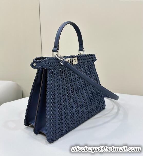 Grade Quality Fendi Peekaboo ISeeU Medium Bag in Interlaced Leather 80138L Blue 2024 Top