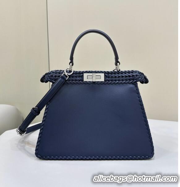 Grade Quality Fendi Peekaboo ISeeU Medium Bag in Interlaced Leather 80138L Blue 2024 Top