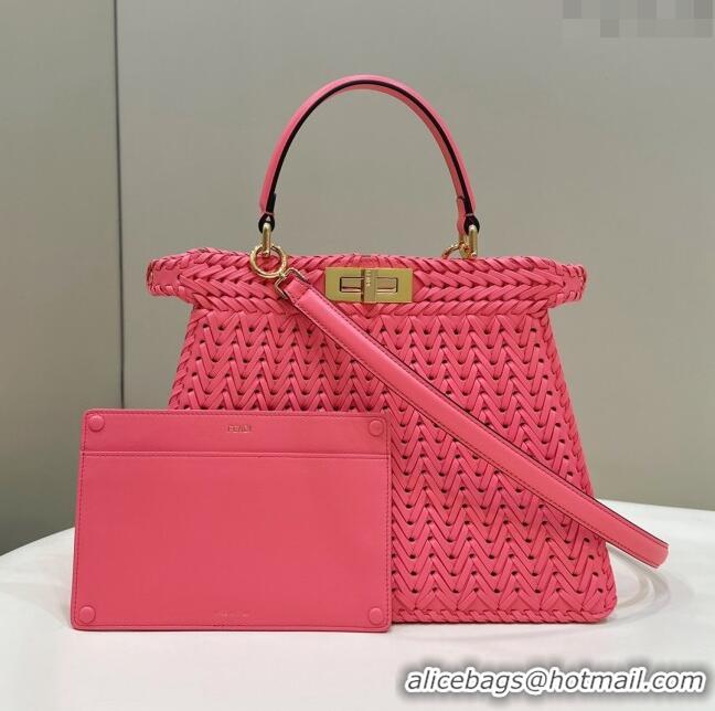 Reasonable Price Fendi Peekaboo ISeeU Medium Bag in Interlaced Leather 80138L Pink 2024 Top