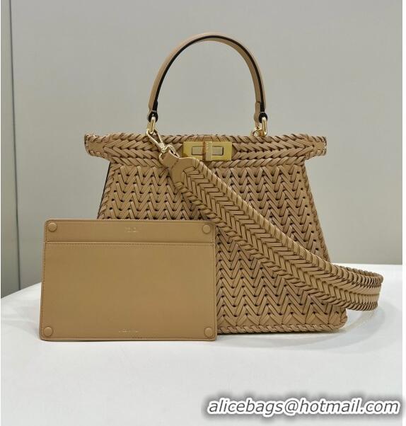 Promotional Fendi Peekaboo ISeeU Medium Bag in Interlaced Leather 80138L Camel 2024 Top