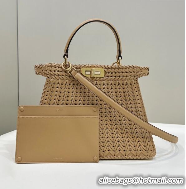 Promotional Fendi Peekaboo ISeeU Medium Bag in Interlaced Leather 80138L Camel 2024 Top