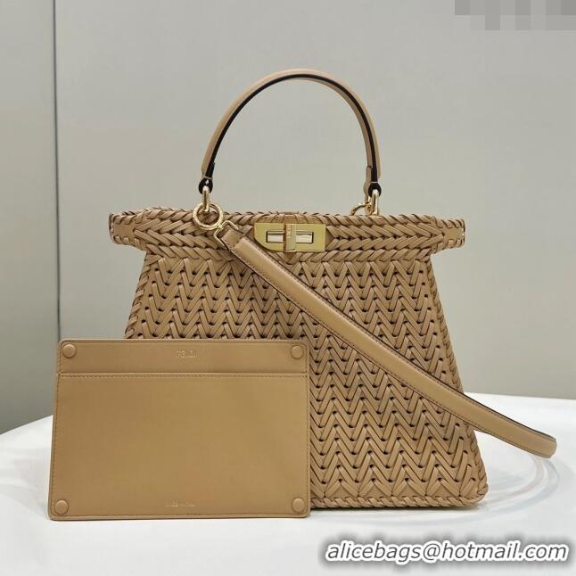 Promotional Fendi Peekaboo ISeeU Medium Bag in Interlaced Leather 80138L Camel 2024 Top