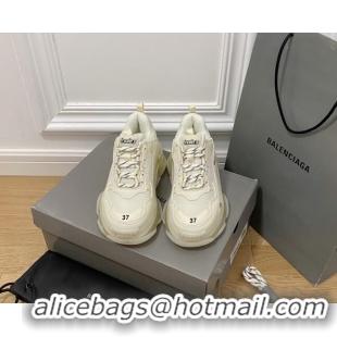 Popular Style Balenciaga Triple S Clear Sole Trainers Sneakers in Leather and Mesh Cream White 223015