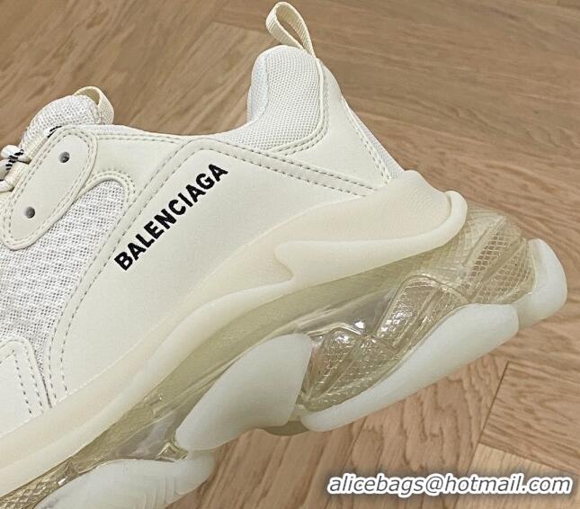 Popular Style Balenciaga Triple S Clear Sole Trainers Sneakers in Leather and Mesh Cream White 223015