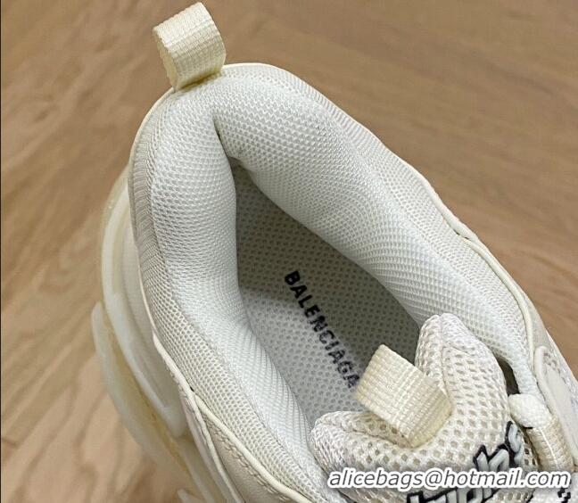 Popular Style Balenciaga Triple S Clear Sole Trainers Sneakers in Leather and Mesh Cream White 223015