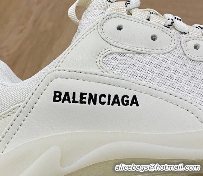 Popular Style Balenciaga Triple S Clear Sole Trainers Sneakers in Leather and Mesh Cream White 223015