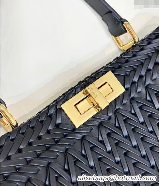 Reasonable Price Fendi Peekaboo ISeeU Medium Bag in Interlaced Leather 80138L Black 2024 Top