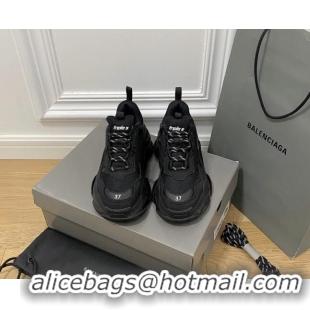 Stylish Balenciaga Triple S Clear Sole Trainers Sneakers in Leather and Mesh All Black 223016