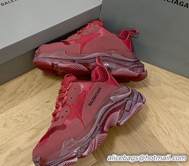 Shop Duplicate Balenciaga Triple S Clear Sole Trainers Sneakers in Leather and Mesh Burgundy 0223017