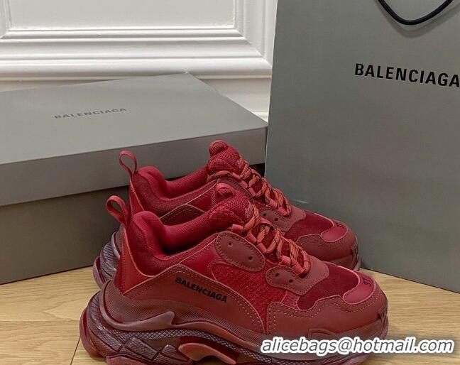 Shop Duplicate Balenciaga Triple S Clear Sole Trainers Sneakers in Leather and Mesh Burgundy 0223017