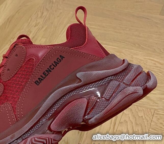 Shop Duplicate Balenciaga Triple S Clear Sole Trainers Sneakers in Leather and Mesh Burgundy 0223017