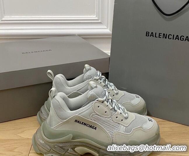 Good Product Balenciaga Triple S Clear Sole Trainers Sneakers in Leather and Mesh Grey 0223018