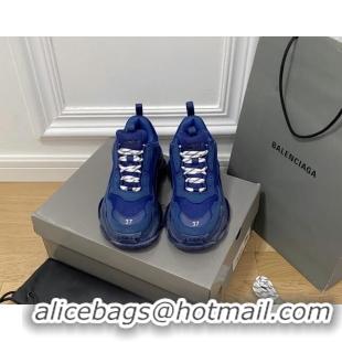 Luxury Cheap Balenciaga Triple S Clear Sole Trainers Sneakers in Leather and Mesh Royal Blue 0223019