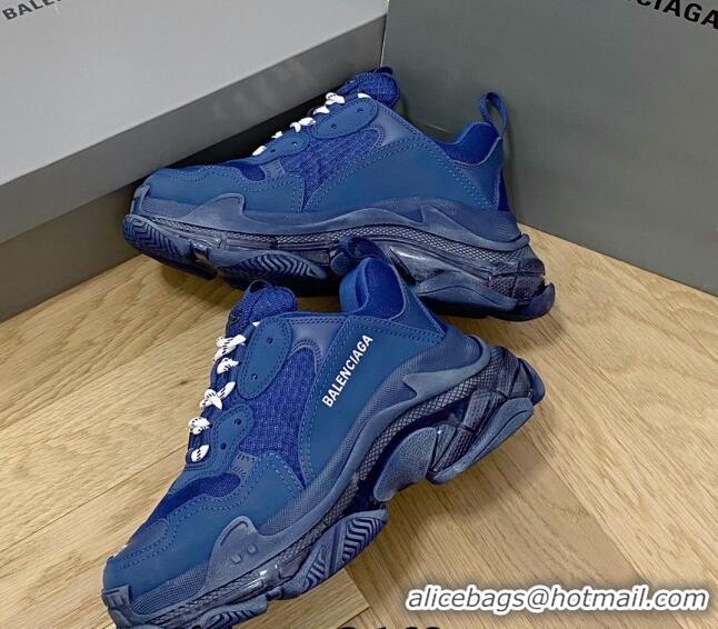 Luxury Cheap Balenciaga Triple S Clear Sole Trainers Sneakers in Leather and Mesh Royal Blue 0223019