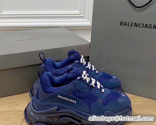 Luxury Cheap Balenciaga Triple S Clear Sole Trainers Sneakers in Leather and Mesh Royal Blue 0223019