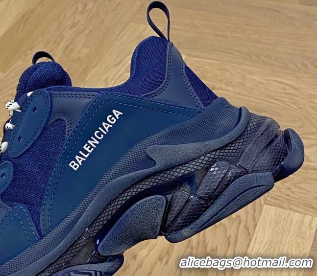 Luxury Cheap Balenciaga Triple S Clear Sole Trainers Sneakers in Leather and Mesh Royal Blue 0223019