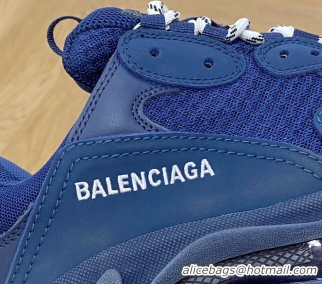 Luxury Cheap Balenciaga Triple S Clear Sole Trainers Sneakers in Leather and Mesh Royal Blue 0223019