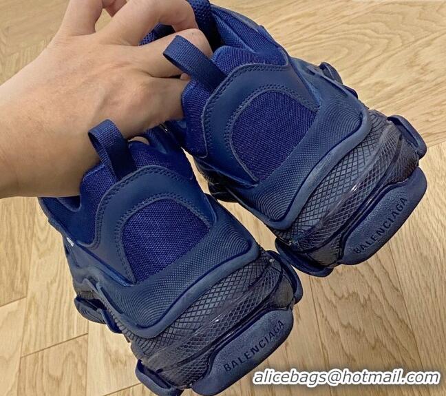 Luxury Cheap Balenciaga Triple S Clear Sole Trainers Sneakers in Leather and Mesh Royal Blue 0223019