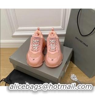 Luxury Balenciaga Triple S Clear Sole Trainers Sneakers in Leather and Mesh Light Pink 0223020