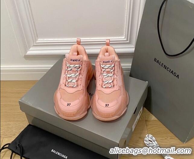 Luxury Balenciaga Triple S Clear Sole Trainers Sneakers in Leather and Mesh Light Pink 0223020