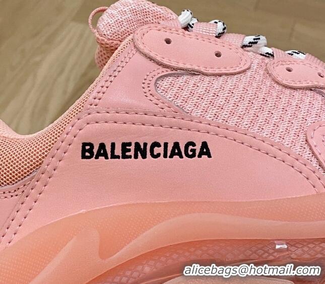 Luxury Balenciaga Triple S Clear Sole Trainers Sneakers in Leather and Mesh Light Pink 0223020