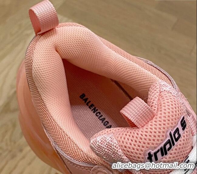 Luxury Balenciaga Triple S Clear Sole Trainers Sneakers in Leather and Mesh Light Pink 0223020