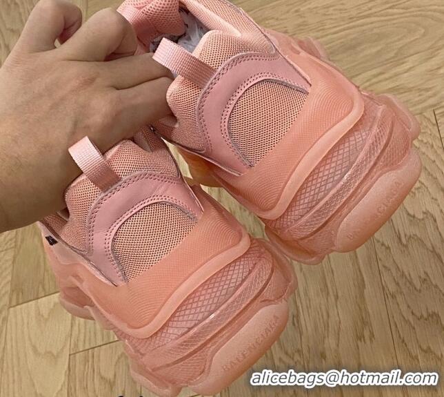 Luxury Balenciaga Triple S Clear Sole Trainers Sneakers in Leather and Mesh Light Pink 0223020